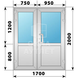 Алюминиевая входная полуторная дверь со стеклом 1700×2000 ОА-66109