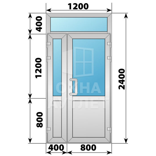 Алюминиевая входная полуторная дверь со стеклом и фрамугой 1200×2400 ОА-64312