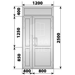 Алюминиевая входная полуторная глухая дверь с фрамугой 1200×2500 ОА-65917