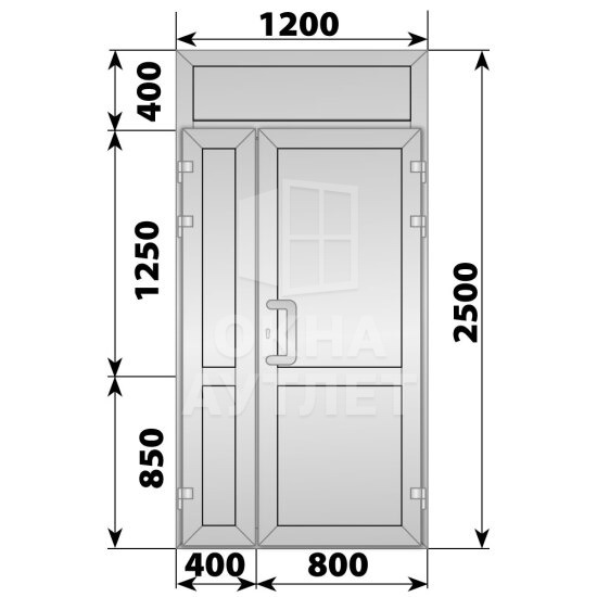 Алюминиевая входная полуторная глухая дверь с фрамугой 1200×2500 ОА-65917