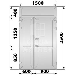 Алюминиевая входная полуторная глухая дверь с фрамугой 1500×2500 ОА-64354