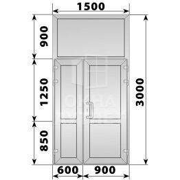 Алюминиевая входная полуторная глухая дверь с фрамугой 1500×3000 ОА-64027