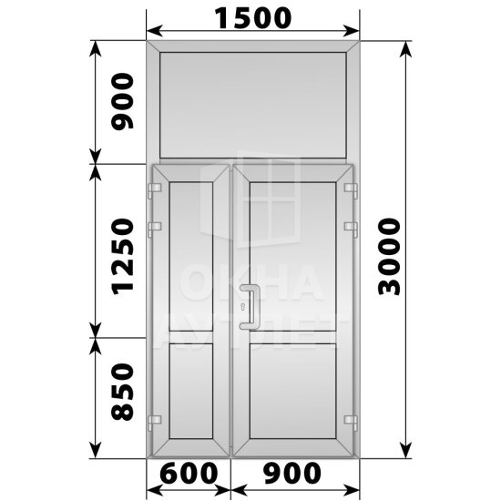 Алюминиевая входная полуторная глухая дверь с фрамугой 1500×3000 ОА-64027