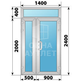 Алюминиевая входная полуторная остекленная дверь с фрамугой 1400×2400 ОА-65845