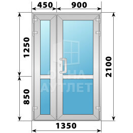 Алюминиевая входная полуторная остекленная дверь с импостом 1350×2100 ОА-65971