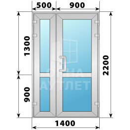 Алюминиевая входная полуторная остекленная дверь с импостом 1400×2200 ОА-63838