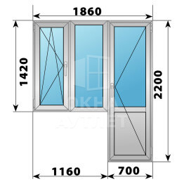 Алюминиевый балконный блок 1860×2200 Тип 2 ОА-61099