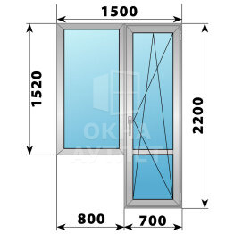 Алюминиевый балконный блок 1500×2200 Тип 4 ОА-60454