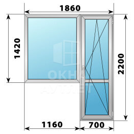 Алюминиевый балконный блок 1860×2200 Тип 4 ОА-60604