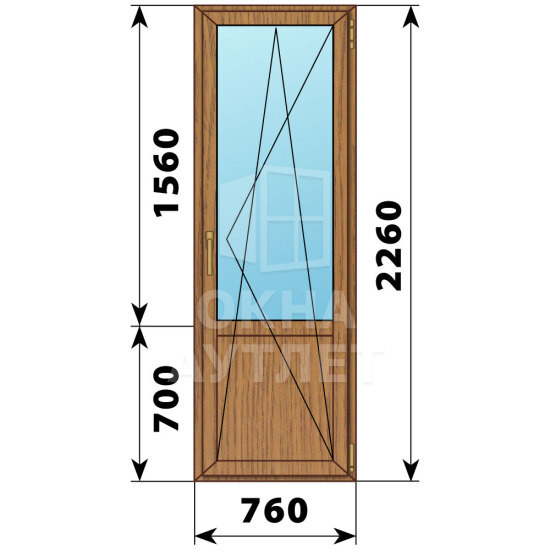 Балконная дверь из лиственницы с глухим низом 760×2260 ПО ОА-60580