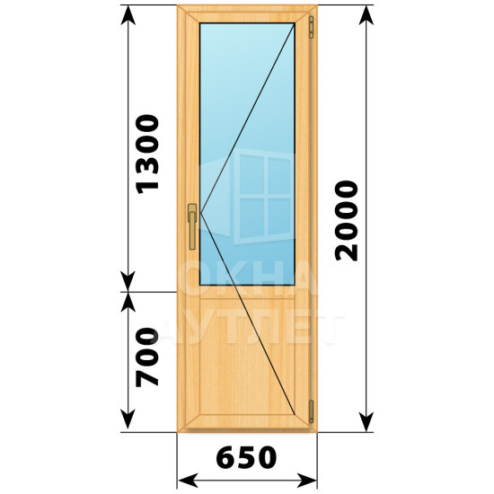 Балконная дверь из сосны с глухим низом 650×2000 П ОА-59599