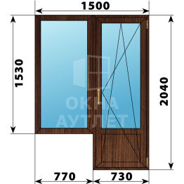 Балконный блок из дуба 1500×2040 Тип 1 ОА-52889