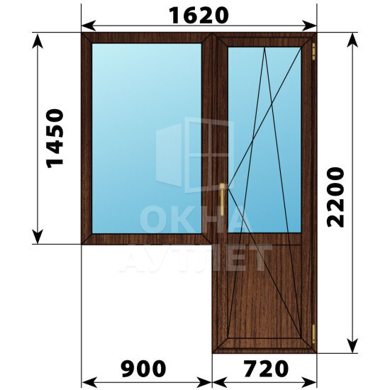 Балконный блок из дуба 1620×2200 Тип 1 ОА-52946