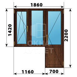 Балконный блок из дуба 1860×2200 Тип 2 ОА-53225
