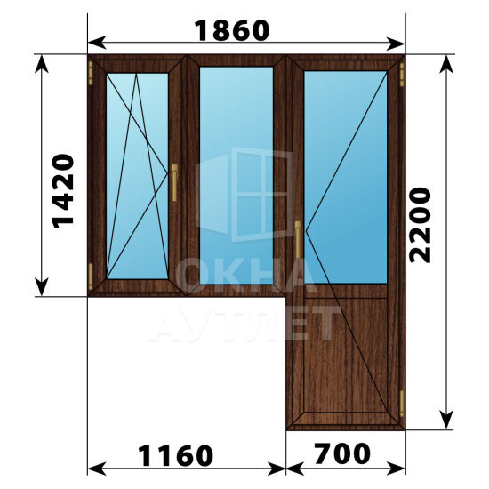 Балконный блок из дуба 1860×2200 Тип 2 ОА-53225