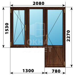 Балконный блок из дуба 2080×2270 Тип 2 ОА-52256