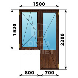 Балконный блок из дуба 1500×2200 Тип 3 ОА-53147