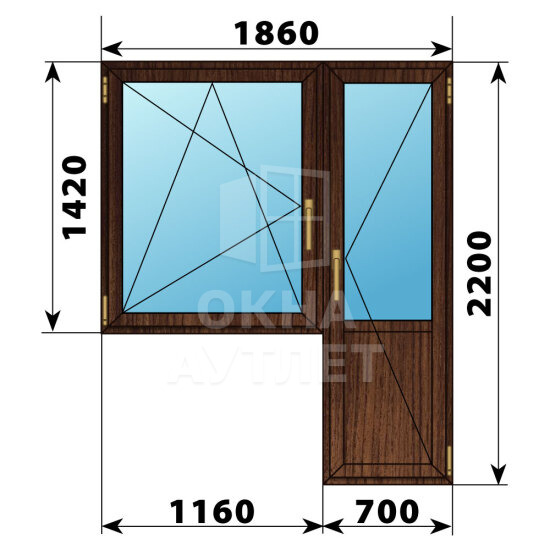 Балконный блок из дуба 1860×2200 Тип 3 ОА-53183
