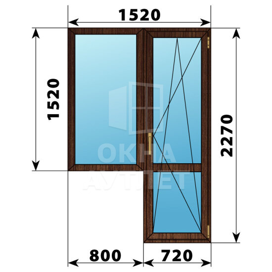 Балконный блок из дуба 1520×2270 Тип 4 ОА-52919