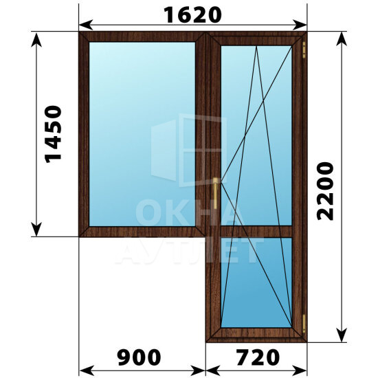 Балконный блок из дуба 1620×2200 Тип 4 ОА-52913