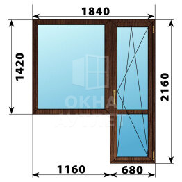 Балконный блок из дуба 1840×2160 Тип 4 ОА-52880