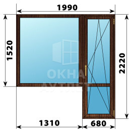 Балконный блок из дуба 1990×2220 Тип 4 ОА-53021