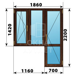 Балконный блок из дуба 1860×2200 Тип 5 ОА-53204