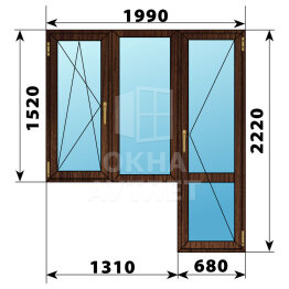 Балконный блок из дуба 1990×2220 Тип 5 ОА-53243
