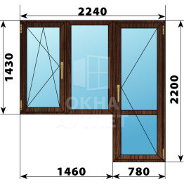 Балконный блок из дуба 2240×2200 Тип 5 ОА-53273