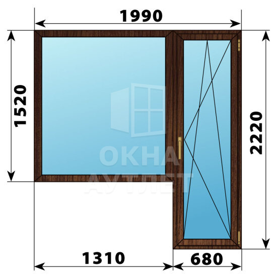 Балконный блок из дуба 1990×2220 Тип 6 ОА-52979