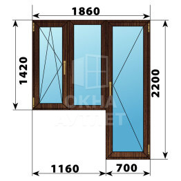Балконный блок из дуба 1860×2200 Тип 7 ОА-53189