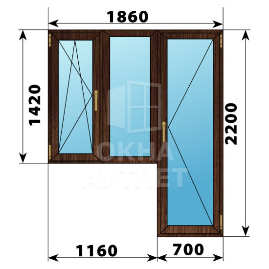 Балконный блок из дуба 1860×2200 Тип 7 ОА-53189