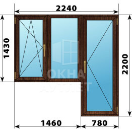 Балконный блок из дуба 2240×2200 Тип 7 ОА-53264