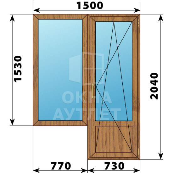 Балконный блок из лиственницы 1500×2040 Тип 1 ОА-52430
