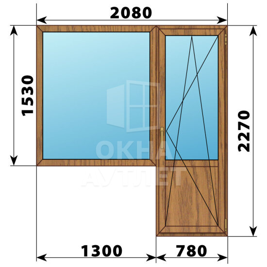 Балконный блок из лиственницы 2080×2270 Тип 1 ОА-52628
