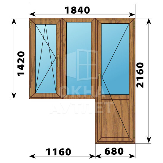 Балконный блок из лиственницы 1840×2160 Тип 2 ОА-52766