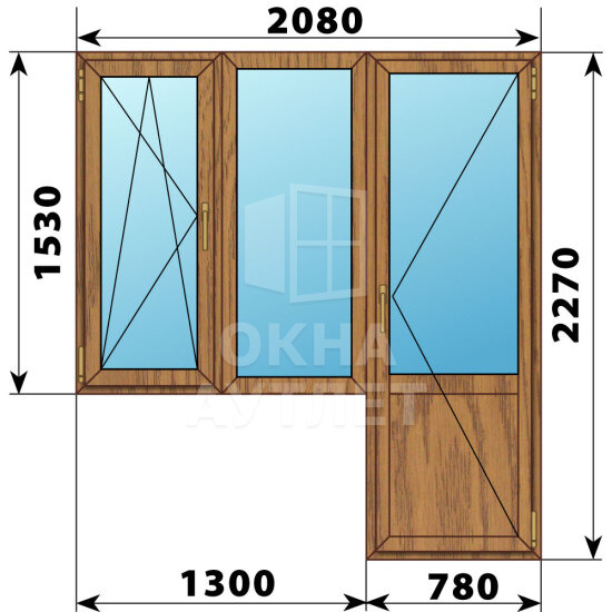 Балконный блок из лиственницы 2080×2270 Тип 2 ОА-52940