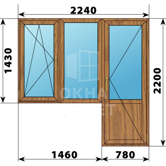 Балконный блок из лиственницы 2240×2200 Тип 2 ОА-52259