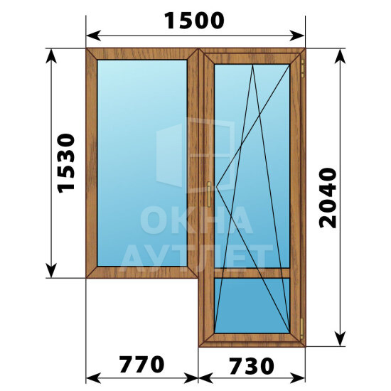 Балконный блок из лиственницы 1500×2040 Тип 4 ОА-52394