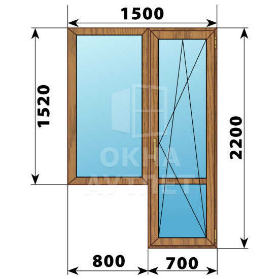 Балконный блок из лиственницы 1500×2200 Тип 4 ОА-52433