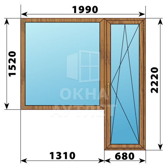 Балконный блок из лиственницы 1990×2220 Тип 6 ОА-52487