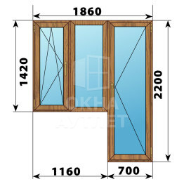 Балконный блок из лиственницы 1860×2200 Тип 7 ОА-52730