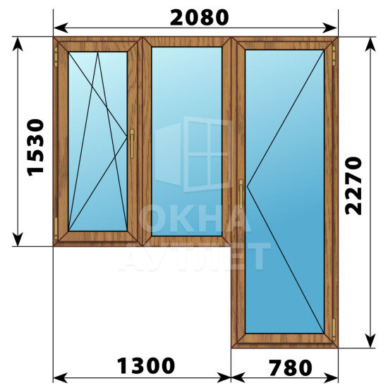 Балконный блок из лиственницы 2080×2270 Тип 7 ОА-52874