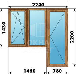 Балконный блок из лиственницы 2240×2200 Тип 7 ОА-52856