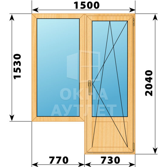 Балконный блок из сосны 1500×2040 Тип 1 ОА-52292