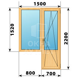 Балконный блок из сосны 1500×2200 Тип 1 ОА-52307