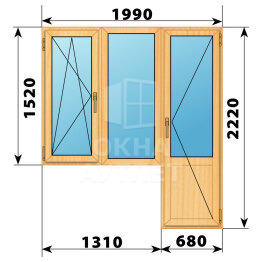 Балконный блок из сосны 1990×2220 Тип 2 ОА-52601