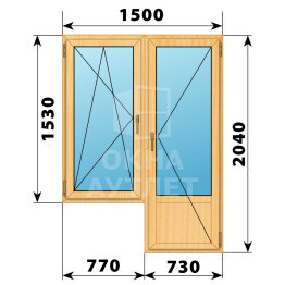 Балконный блок из сосны 1500×2040 Тип 3 ОА-52391