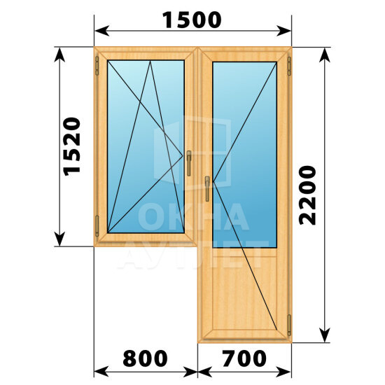 Балконный блок из сосны 1500×2200 Тип 3 ОА-52424