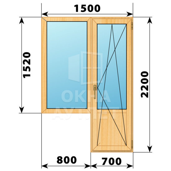 Балконный блок из сосны 1500×2200 Тип 4 ОА-52295